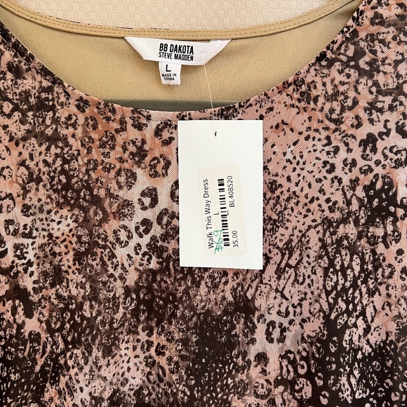 BB Dakota Walk This Way Ruched Mini Dress Animal Print Long Sleeve Size L NWT - Picture 7 of 11